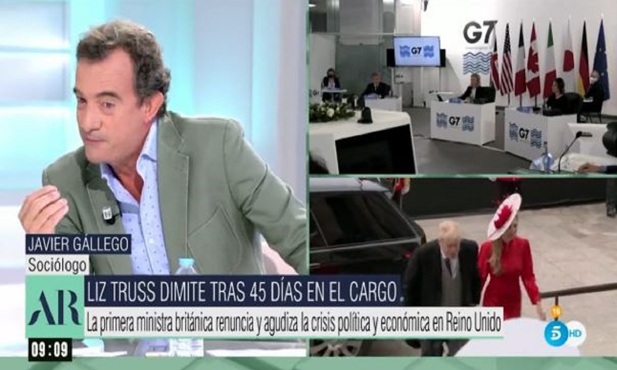 Javier Gállego compara en El Programa de Ana Rosa la salida de Truss con el Gobierno de Sánchez. Redes sociales