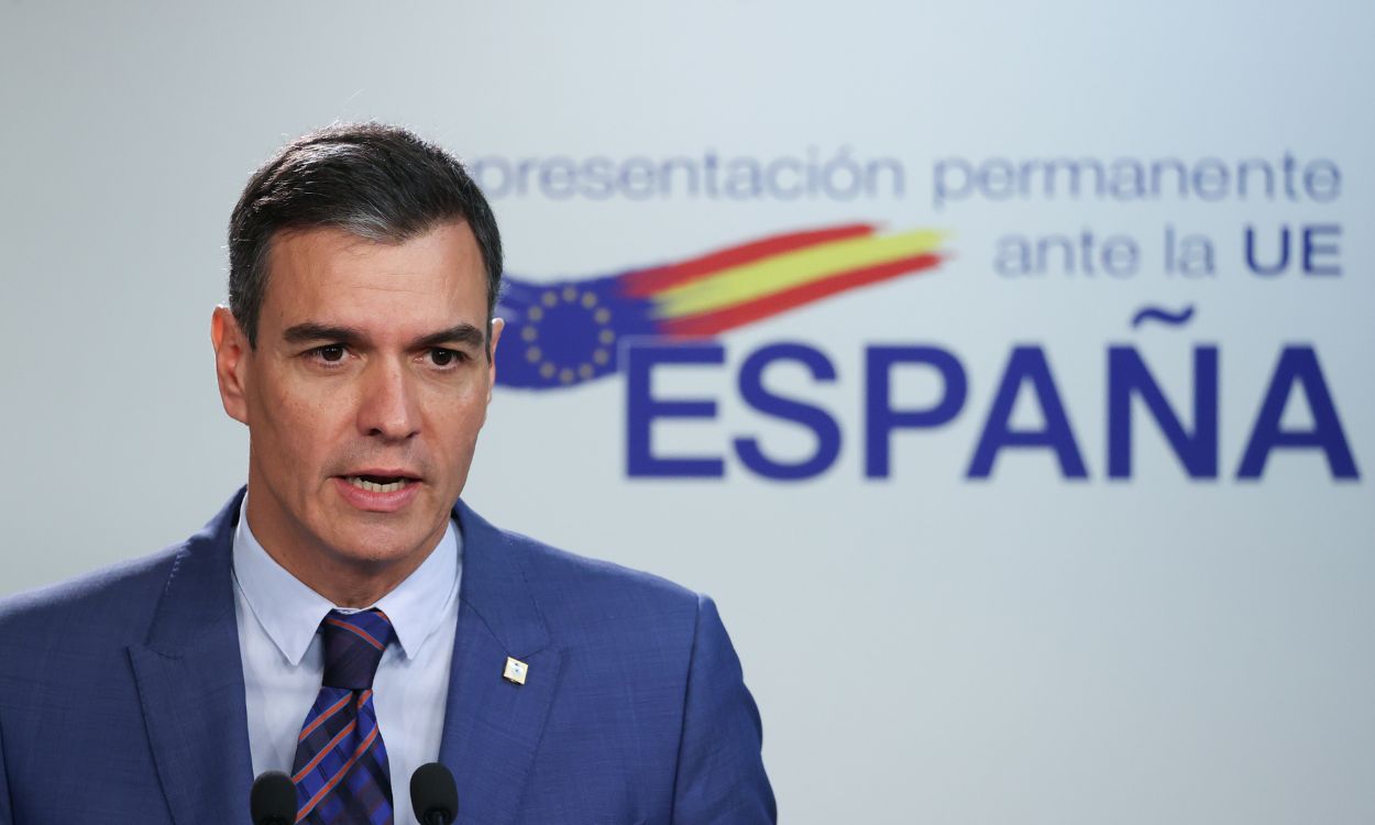 Pedro Sánchez en la rueda de prensa posterior a la segunda reunión del Consejo Europeo en Bruselas. EP.