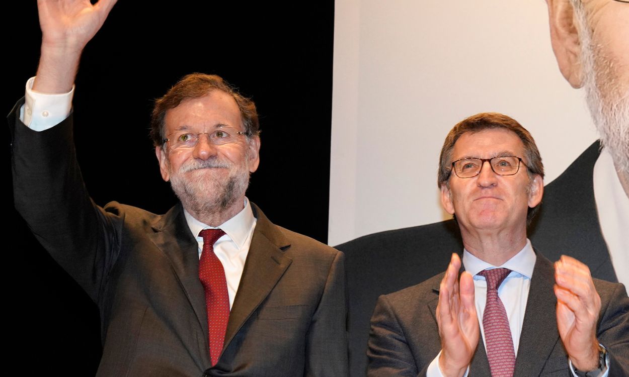 El presidente de la Xunta de Galicia, Alberto Núñez Feijóo, y el expresidente del Gobierno Mariano Rajoy en la presentación del libro 'Una España mejor' de Rajoy a 9 de diciembre de 2019