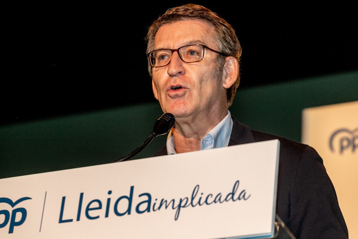 El presidente del Partido Popular, Alberto Núñez Feijóo, interviene en el XIII Congreso Provincial del PP en Lleida. EP.