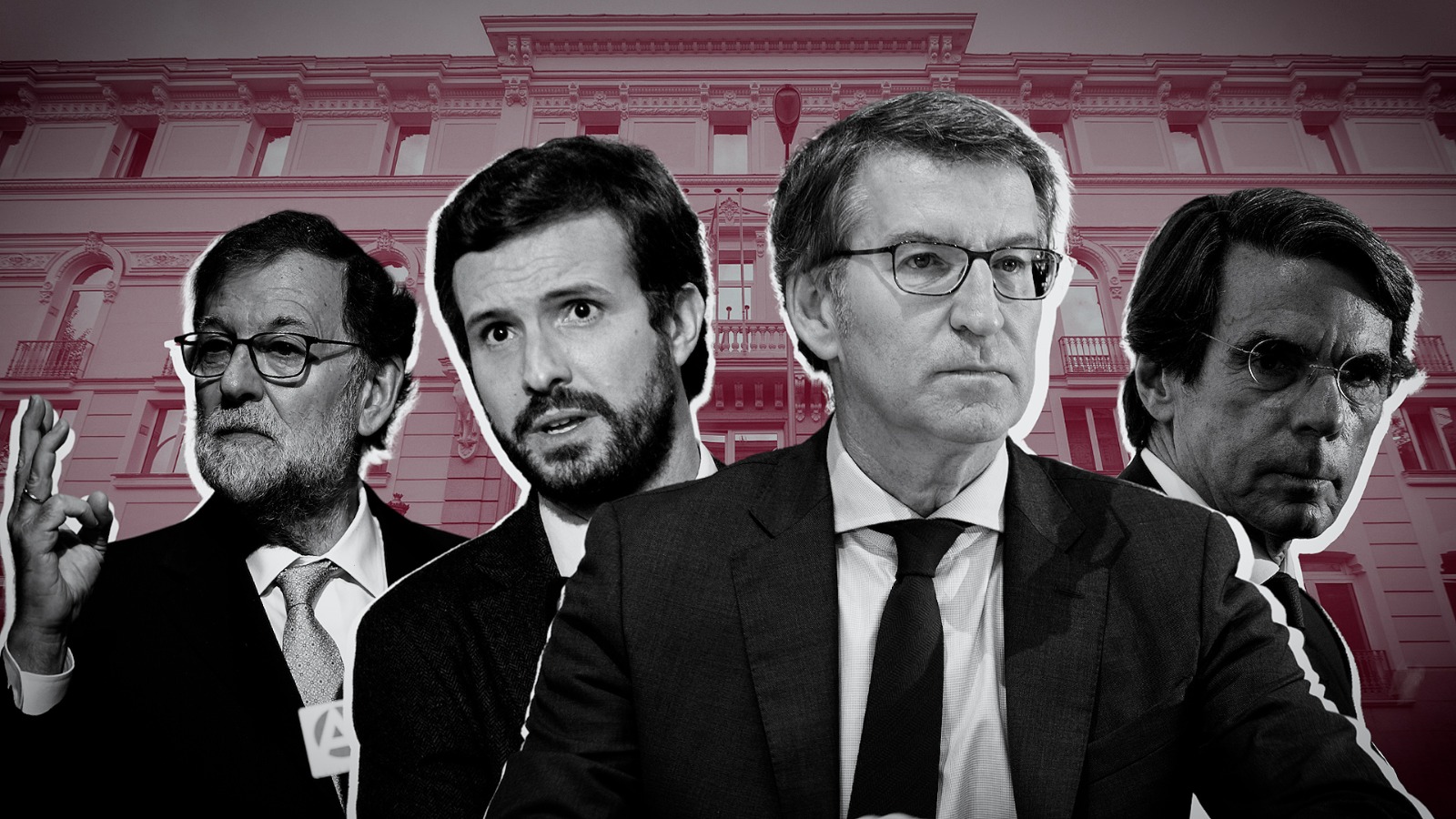 Montaje de Alberto Núñez Feijóo, Pablo Casado, Mariano Rajoy y José María Aznar. Elaboración propia.