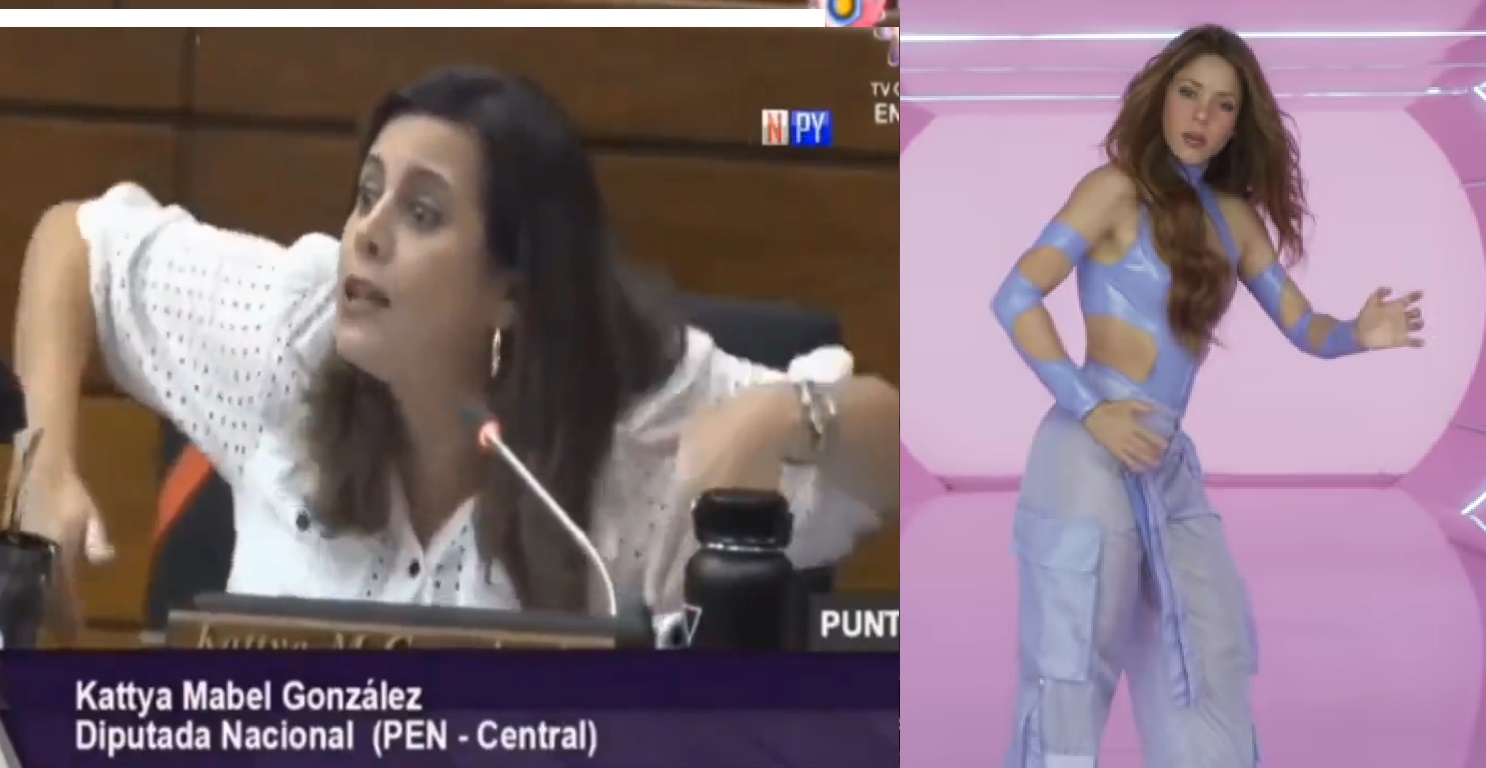 La diputada Kattya González, imitando a Shakira. Elaboración propia a través de Twitter y YouTube.