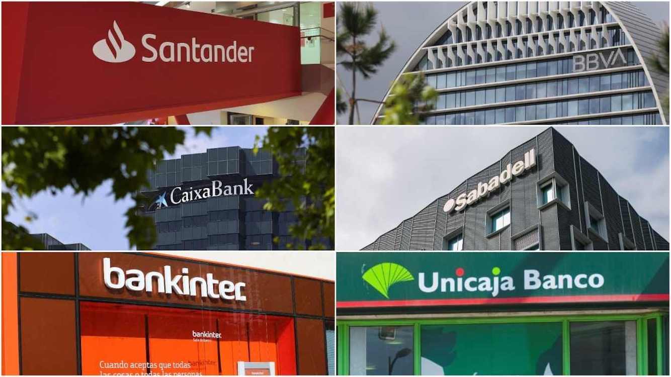 Logos de banco Santander, Bankinter, Unicacaja y Sabadell, entre otros. EP