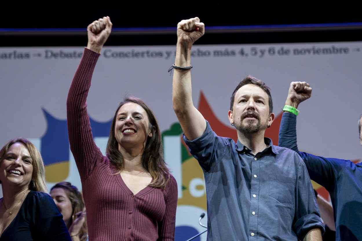 El exlíder de Podemos, Pablo Iglesias, y la ministra de Igualdad, Irene Montero, en el acto de la 'Uni de otoño'