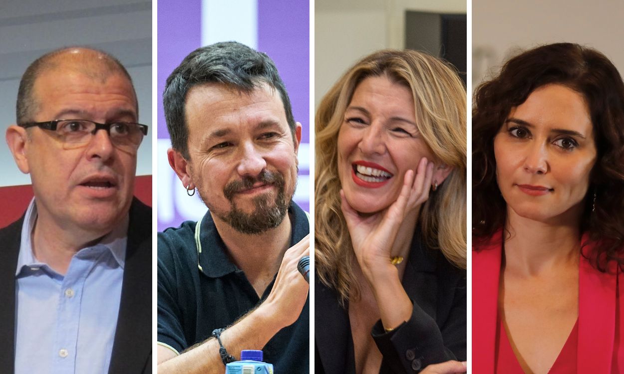 José Zaragoza, Pablo Iglesias, Yolanda Díaz e Isabel Díaz Ayuso