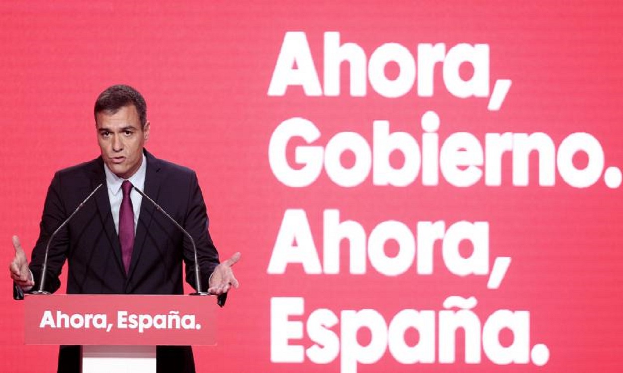 El presidente del Gobierno, Pedro Sánchez, en el acto de presentación de lema para las elecciones del 10 de noviembre