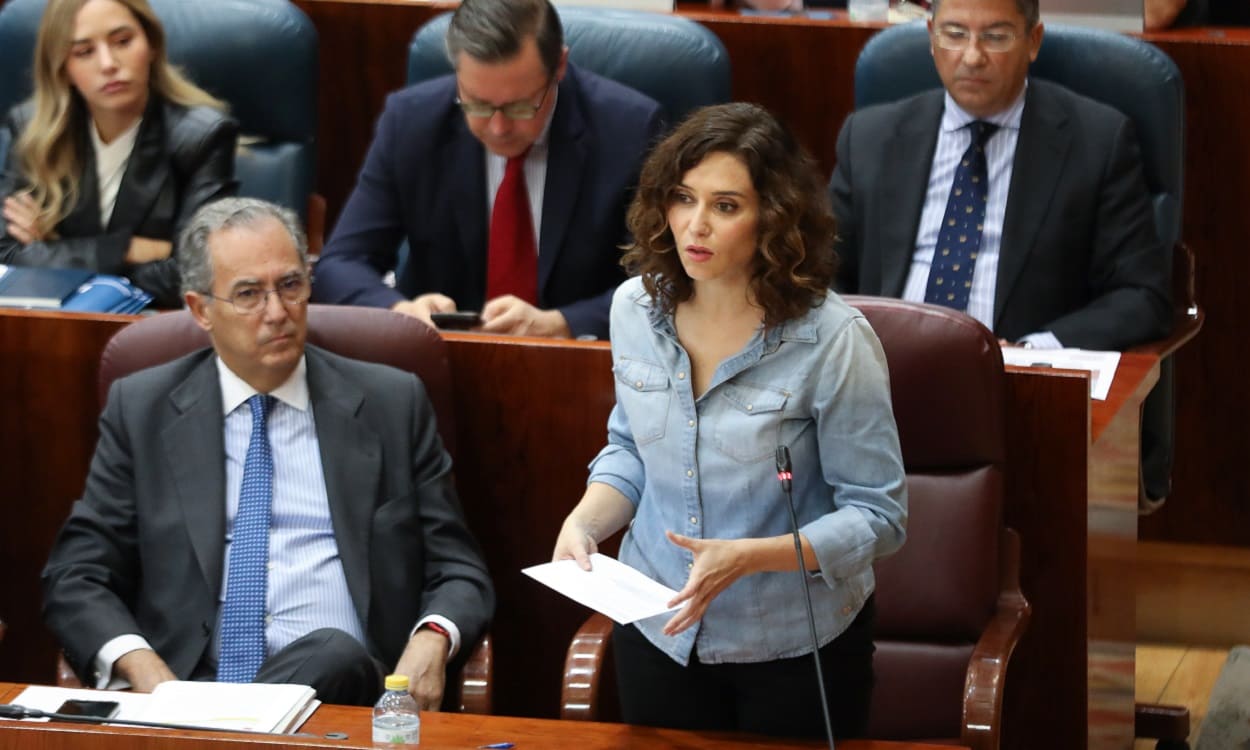 Isabel Díaz Ayuso,  presidenta de la Comunidad de Madrid, en la Asamblea. EP