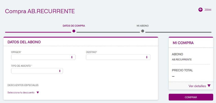 Captura abono Renfe Media Distancia página web