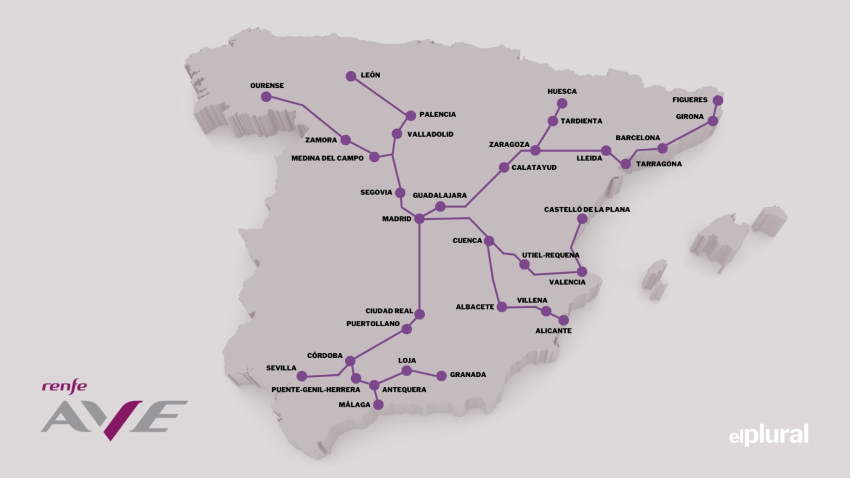 Mapa de la alta velocidad de Renfe