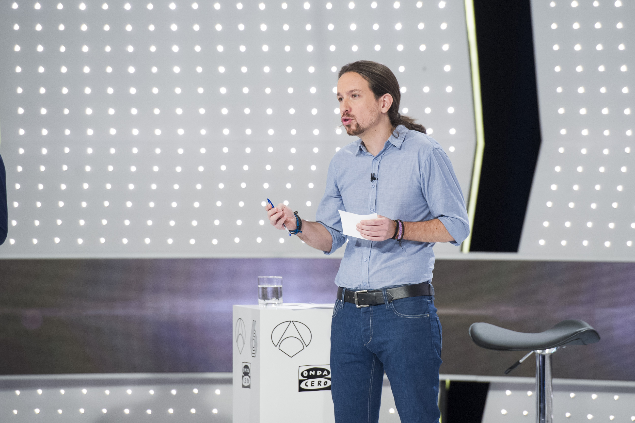Pablo Iglesias, durante el debate de Antena 3. (Foto de Raúl Guerrero facilitada por Atresmedia)