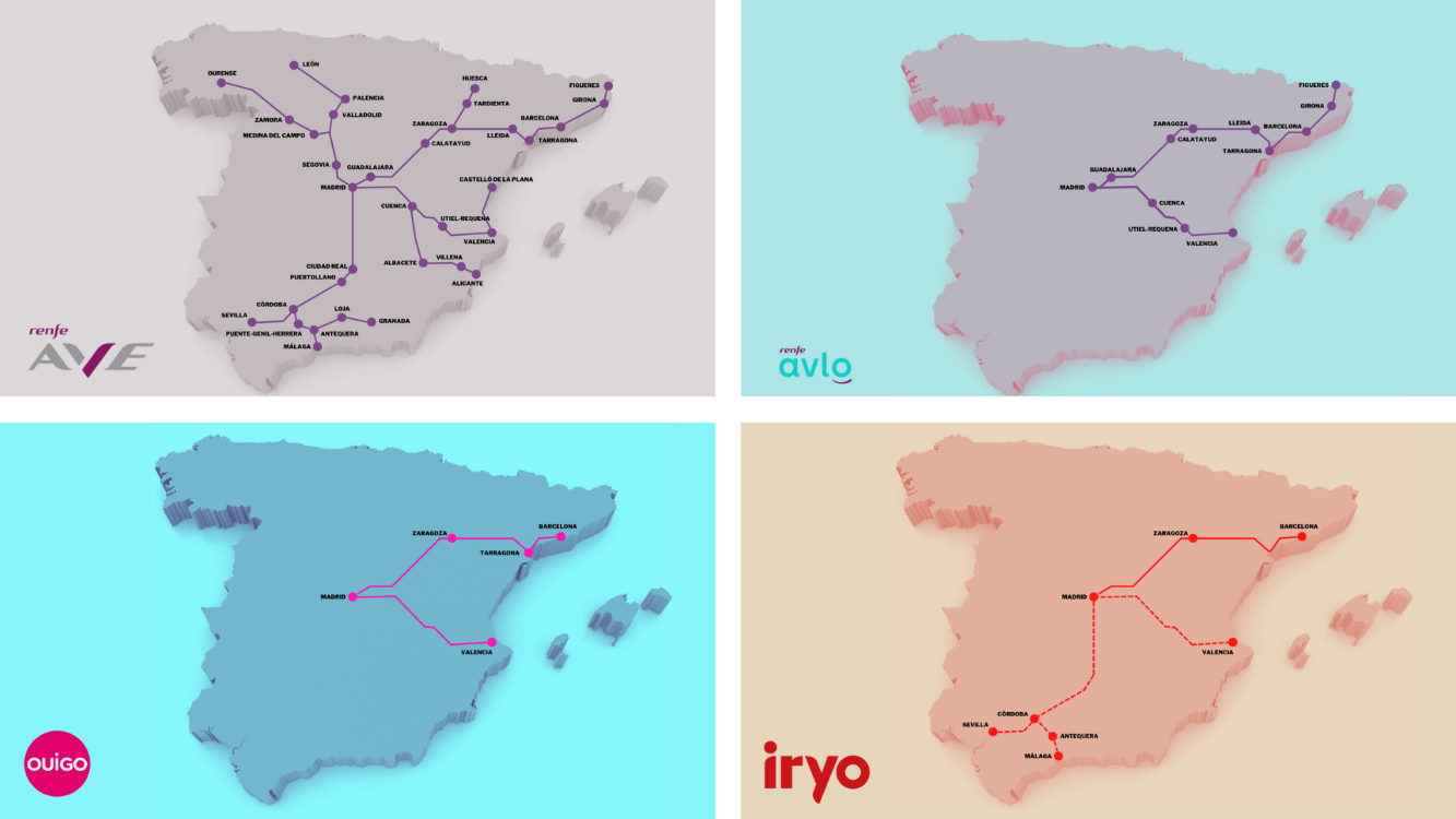 Líneas de alta velocidad de los distintos operadores en España. Fuente Jesús Olmedo