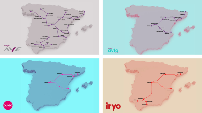 Líneas de alta velocidad de los distintos operadores en España. Fuente Jesús Olmedo Líneas de alta velocidad de los distintos operadores en España. Fuente Jesús Olmedo
