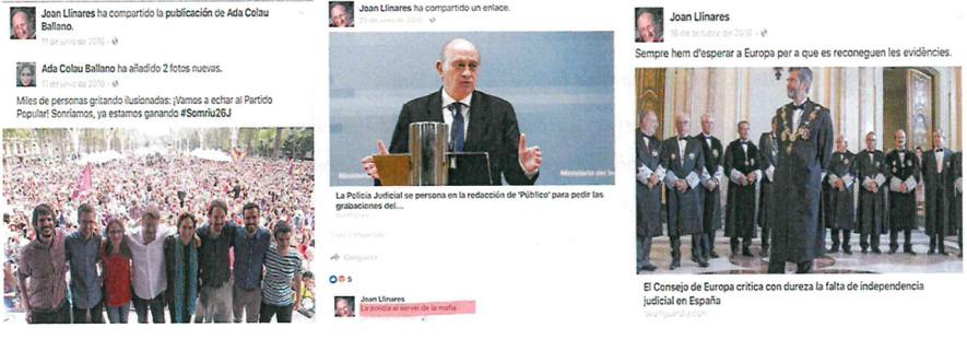 Mensajes de Joan Linares en redes sociales. EP Mensajes de Joan Linares en redes sociales. EP
