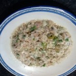 Ensaladilla de merluza y solomillo ibérico con puré de castañas