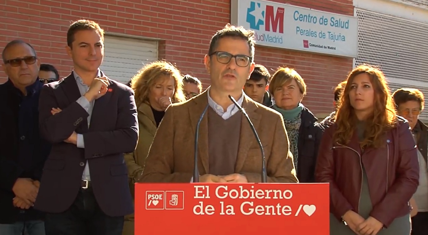 El ministro de Presidencia, Félix Bolaños, durante el acto de este domingo en Perales de Tajuña (Madrid). EP.