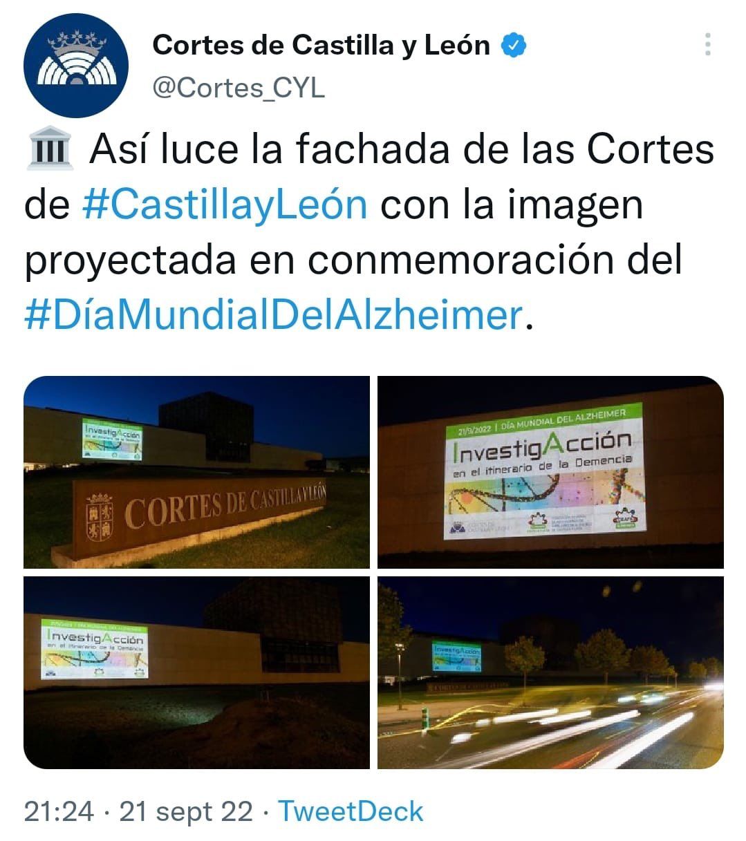 Tweet de las Cortes de Castilla y León. 