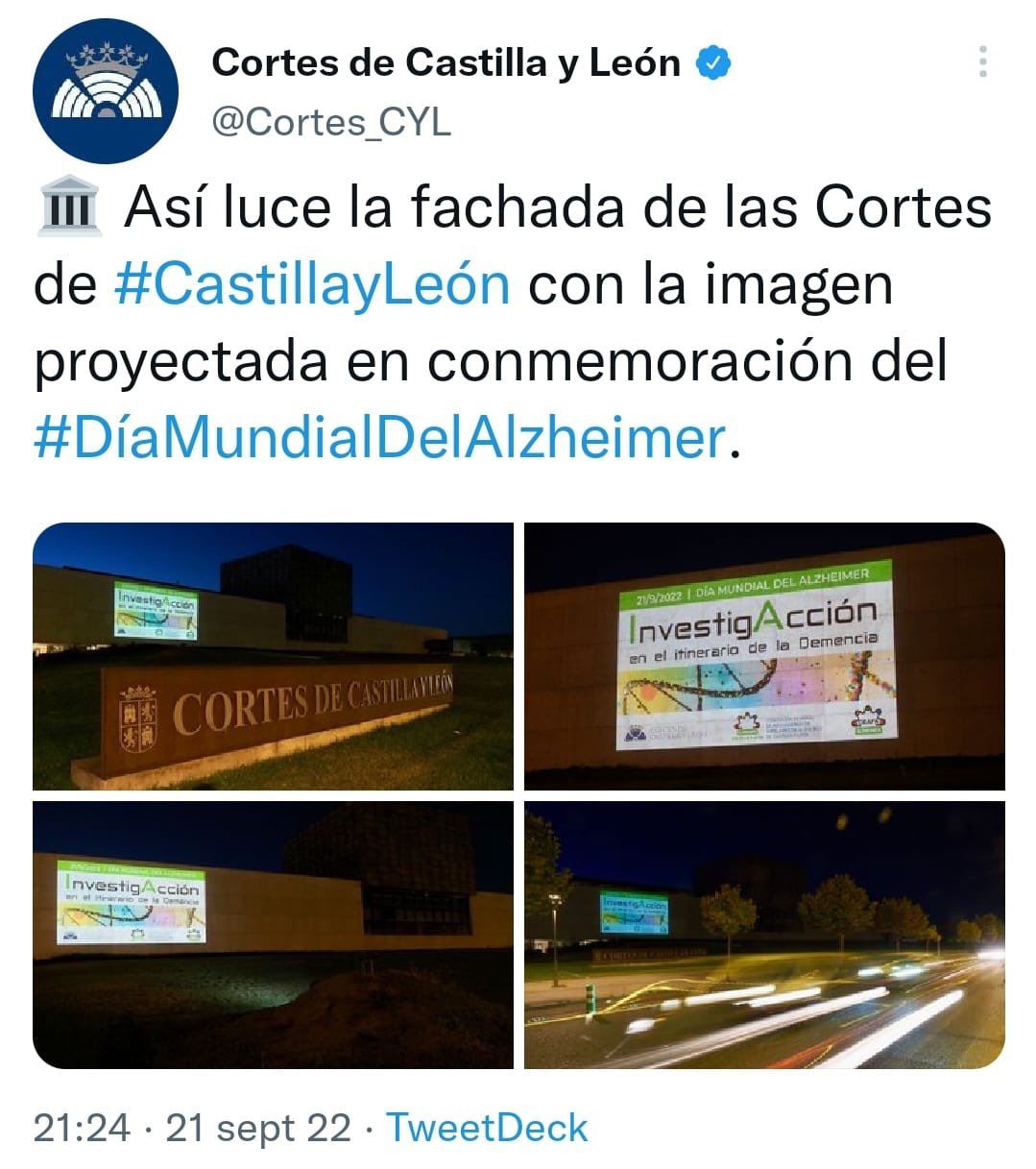Tweet de las Cortes de Castilla y León. Tweet de las Cortes de Castilla y León.