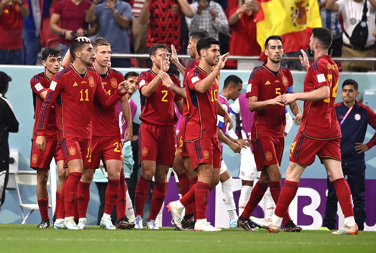 Jugadores españoles celebran uno de los siete tantos ante Costa Rica. EP.