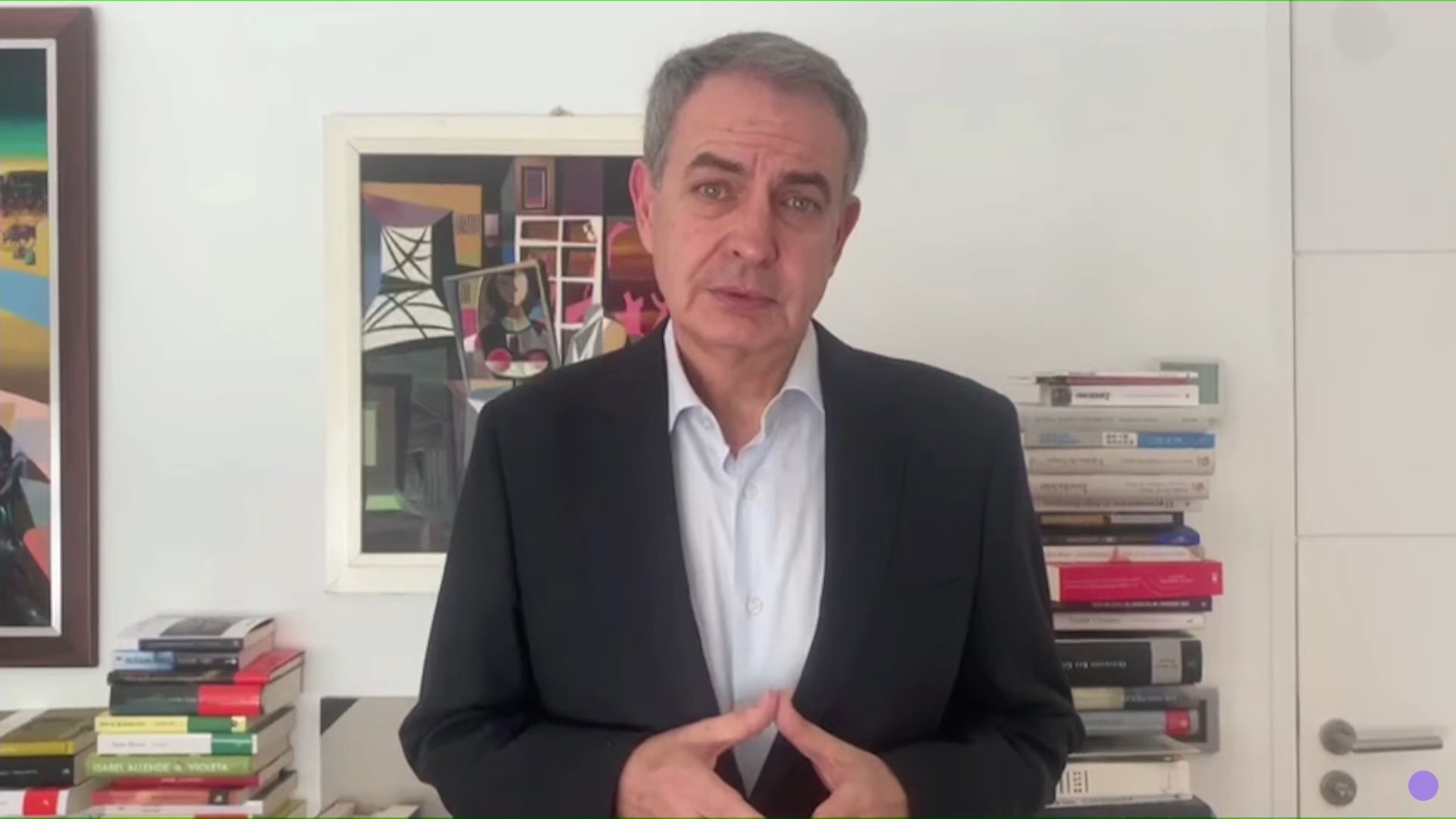 El expresidente del Gobierno, José Luis Rodríguez Zapatero, interviniendo en vídeo en el acto de Podemos. @Podemos via YouTube.