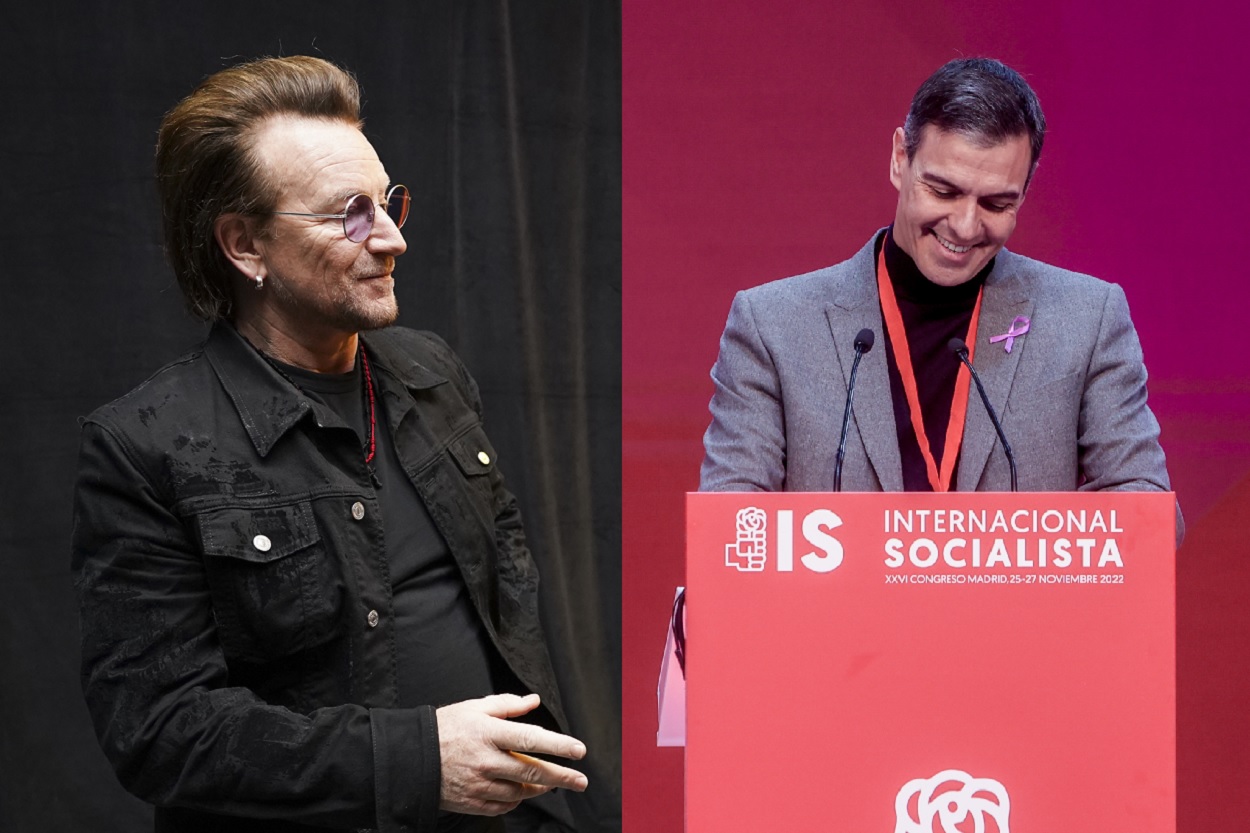 Bono, de U2, y Pedro Sánchez. Imágenes de archivo. EP