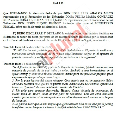 Sentencia contra Cristina Seguí.