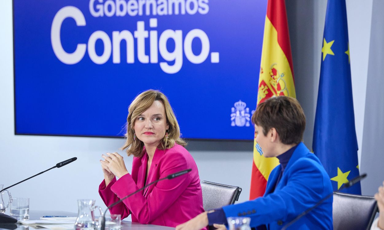 La ministra de Educación, Pilar Alegría, en rueda de prensa tras el Consejo de Ministros. EP.