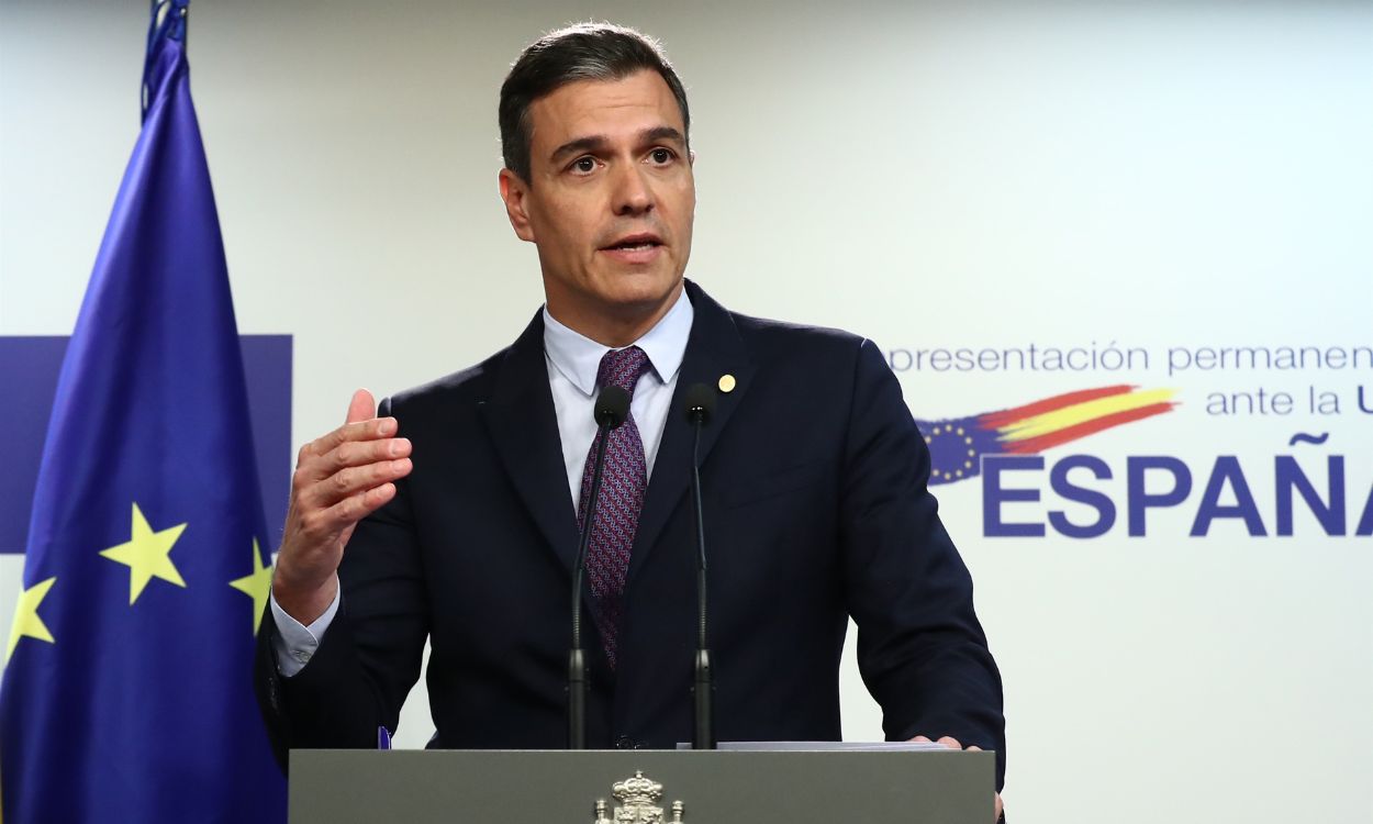 El presidente del Gobierno, Pedro Sánchez, en rueda de prensa en Bruselas al término del Consejo Europeo