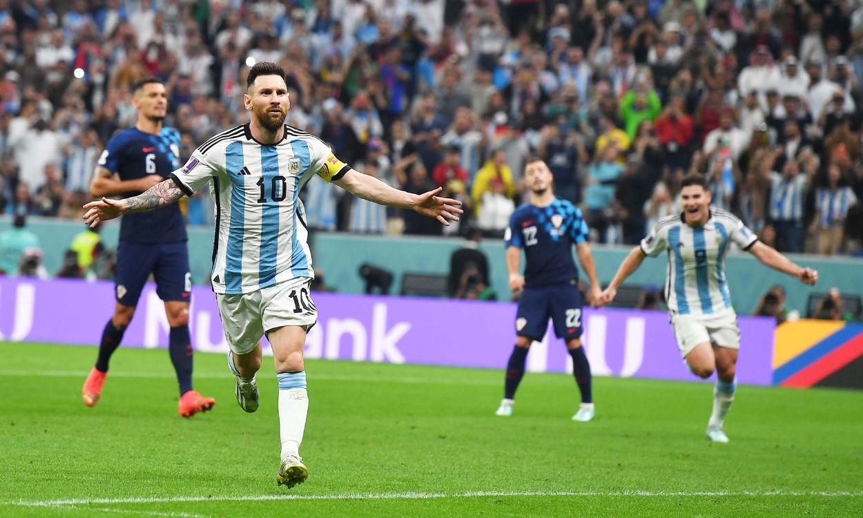 Lionel Messi celebra el 1 0 a Croacia de las semifinales del Mundial de Qatar