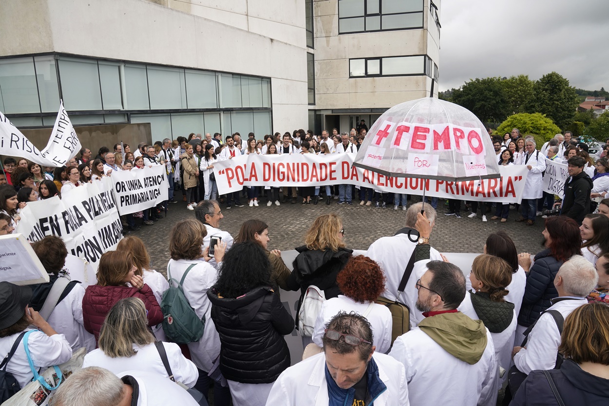Imagen de una protesta para pedir más tiempo de atención para los médicos gallegos de Atención Primaria celebrada en junio de 2019 (Foto: Europa Press).