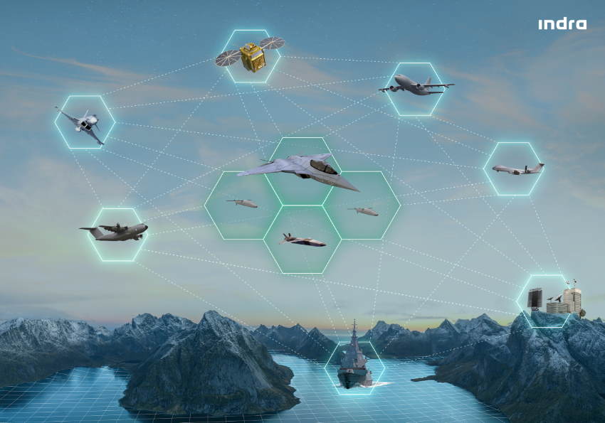 Representación de la nube de combate de Indra del Programa FCAS