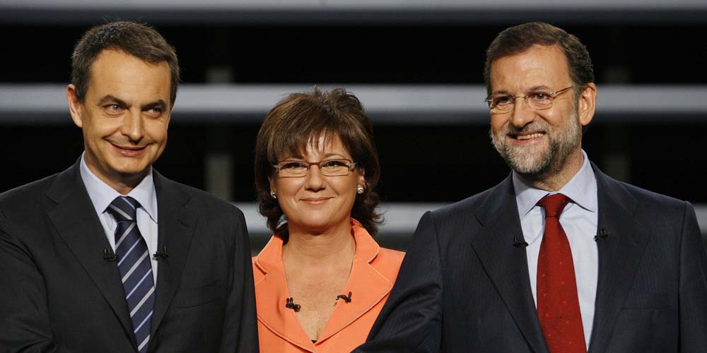 Zapatero y Rajoy en el debate de 2008, moderado por Olga Viza. EFE