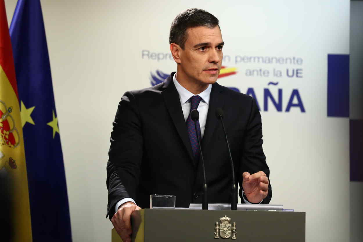 El presidente del Gobierno, Pedro Sánchez, en rueda de prensa en Bruselas. EP