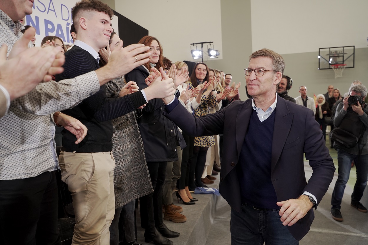 El presidente del Partido Popular (PP), Alberto Núñez Feijóo, durante la clausura del acto ‘En defensa de un gran país’. EP.