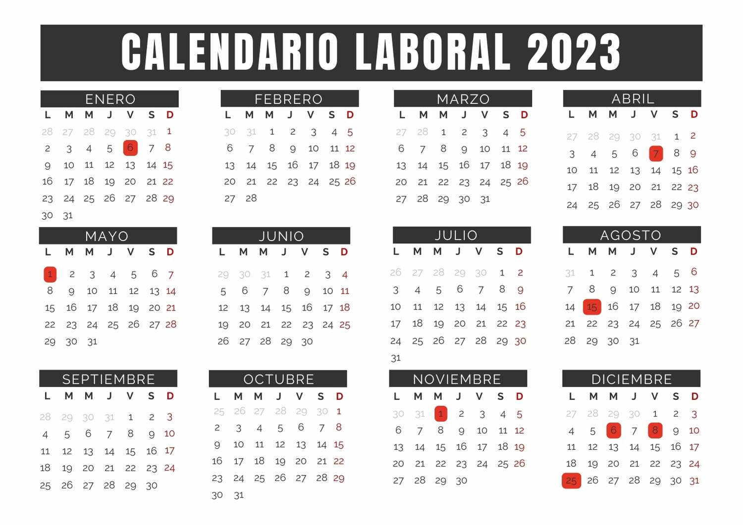 Calendario laboral de España en 2023