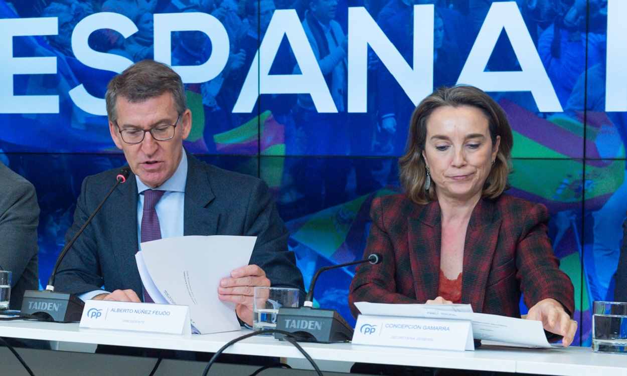 Alberto Núñez Feijóo y Cuca Gamarra, presidente y portavoz del PP. EP