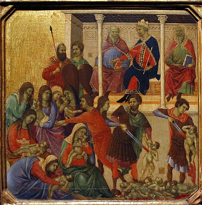 Masacre de los inocentes (Duccio), en el Museo dell'Opera del Duomo (Siena). Wikipedia. Masacre de los inocentes (Duccio), en el Museo dell'Opera del Duomo (Siena). Wikipedia.