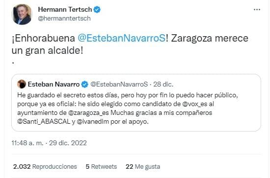 Tuit Hermann Tertsch en el Dia de los Inocentes. Twitter.