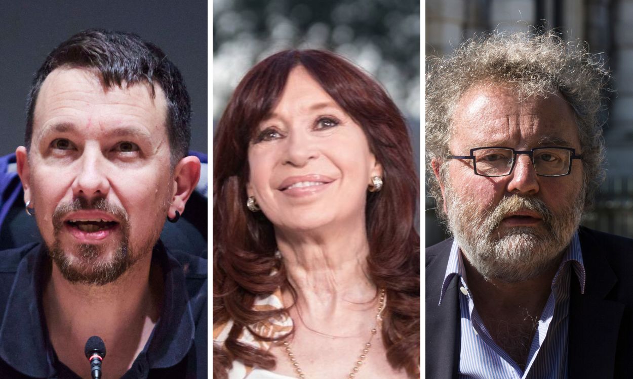 Pablo Iglesias, Cristina Fernández de Kirchner y John Carlin