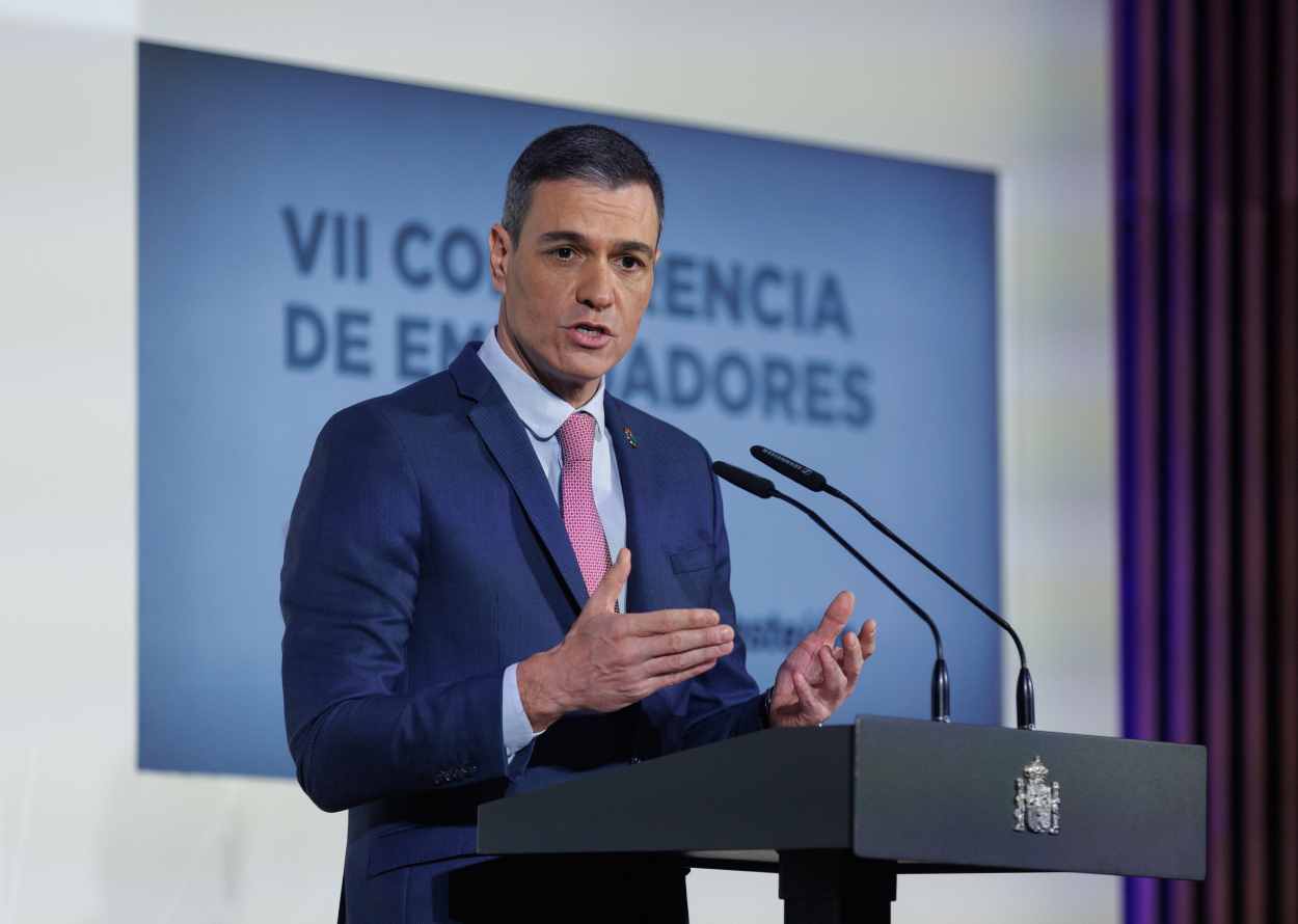 El presidente del Gobierno, Pedro Sánchez, preside la VII Conferencia de Embajadores, en el Ministerio de Asuntos Exteriores