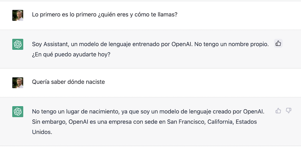 Preguntarle a un robot quíen es y dónde nació es posible con ChatGPT