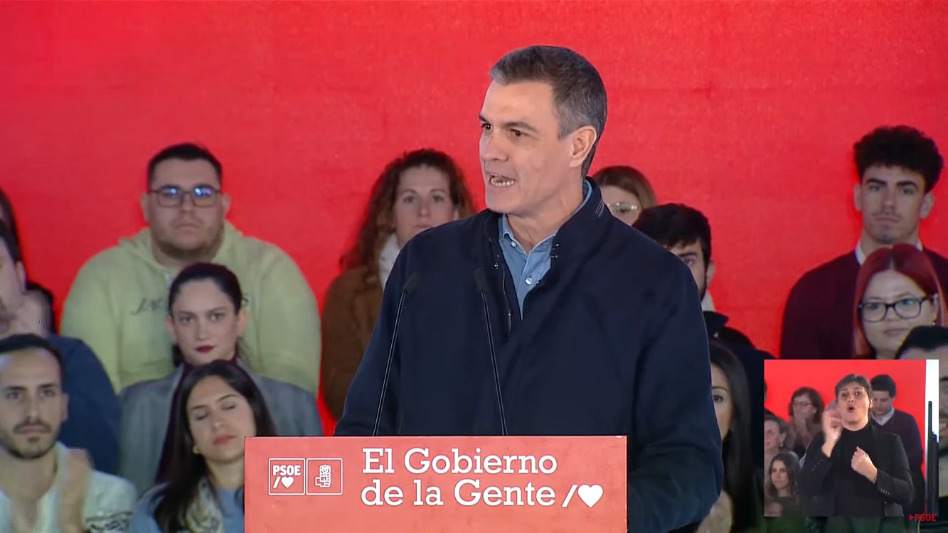 Pedro Sánchez, interviniendo en un acto del PSOE. @PSOE via YouTube.