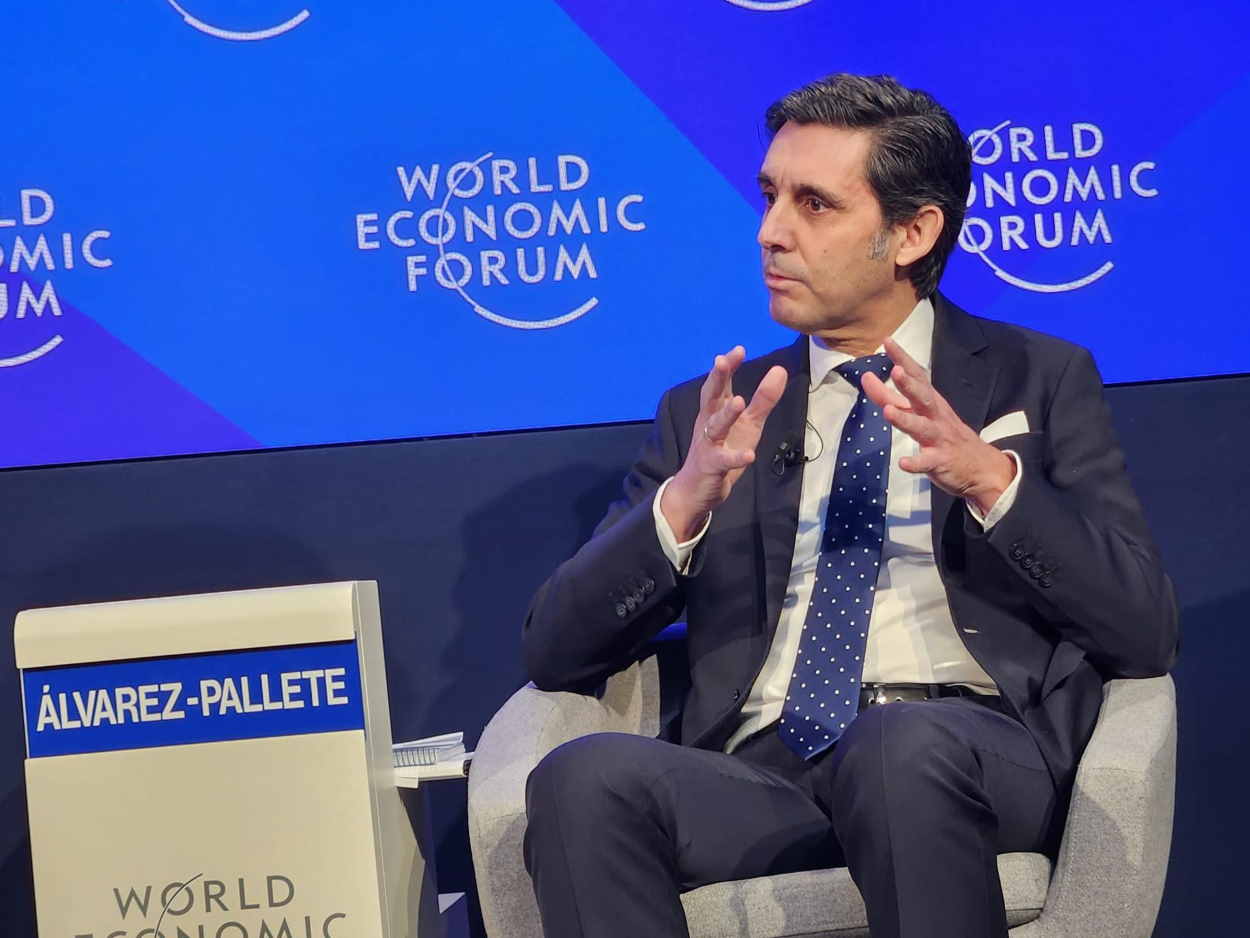 José María Álvarez Pallete, presidente de Telefónica, durante su intervención en el Foro de Davos