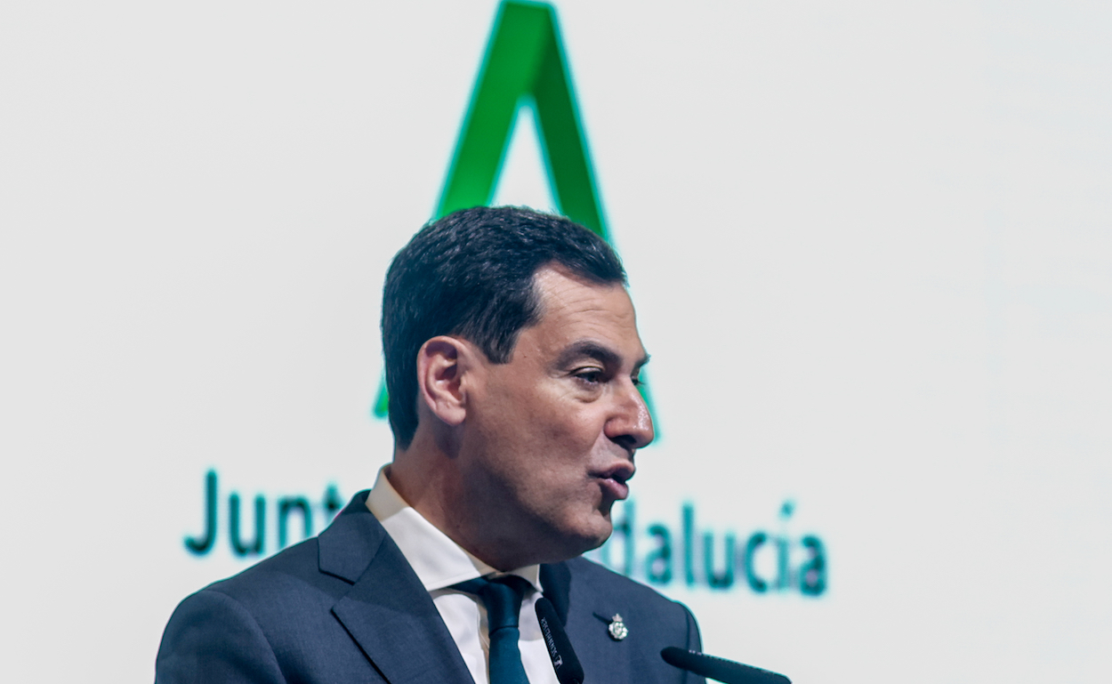 El presidente de la Junta, Juan Manuel Moreno, en Fitur. RICARDO RUBIO/EP