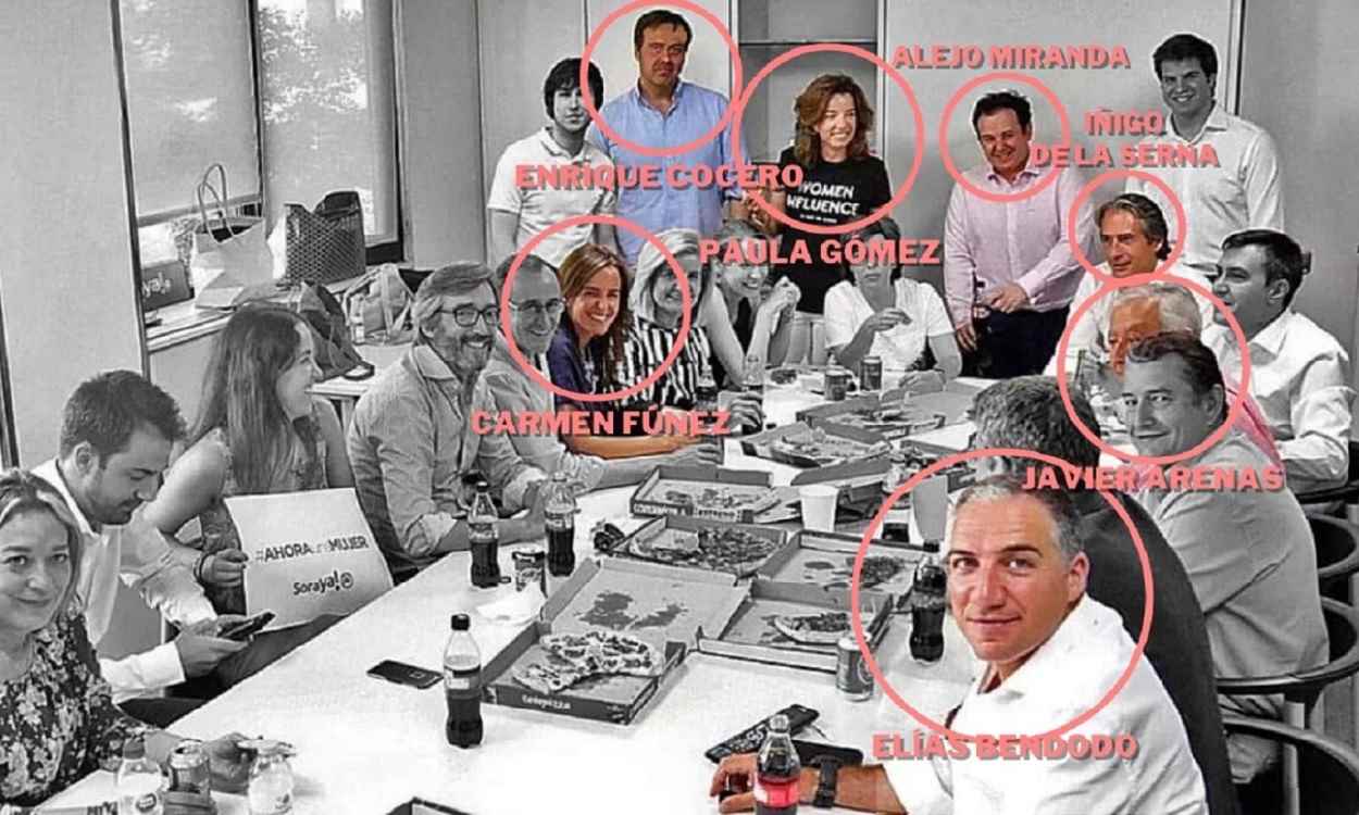 Todos los ‘Sorayistas’ de la foto de la pizza que Feijóo ha rescatado. PP-Elaboración propia