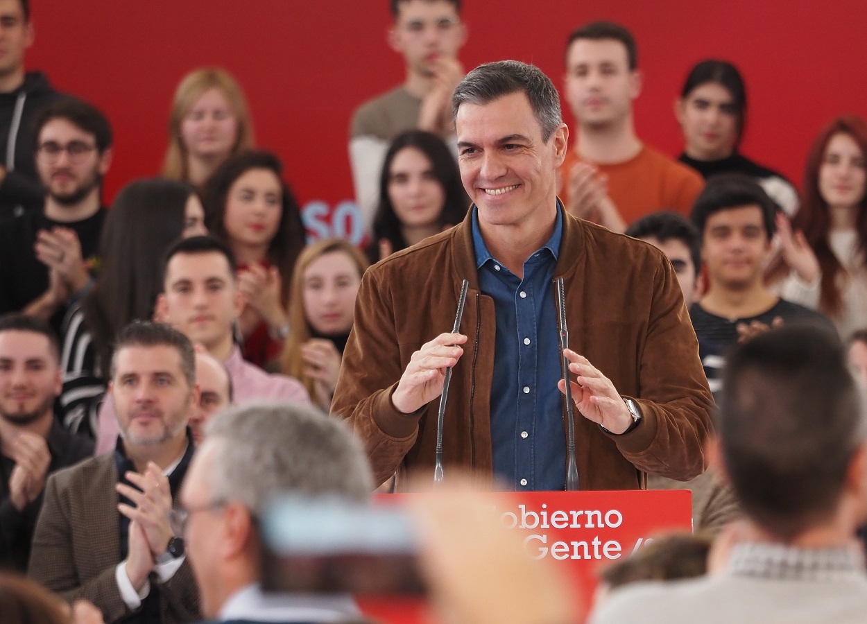 El secretario general del PSOE y presidente del Gobierno, Pedro Sánchez, interviene en un acto de presentación de candidatos a las elecciones municipales. EP.