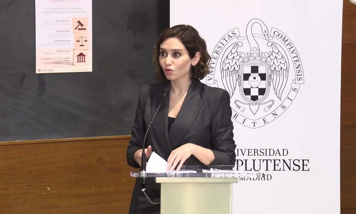Isabel Díaz Ayuso, en una conferencia en la Universidad Complutense, marzo de 2022. EP