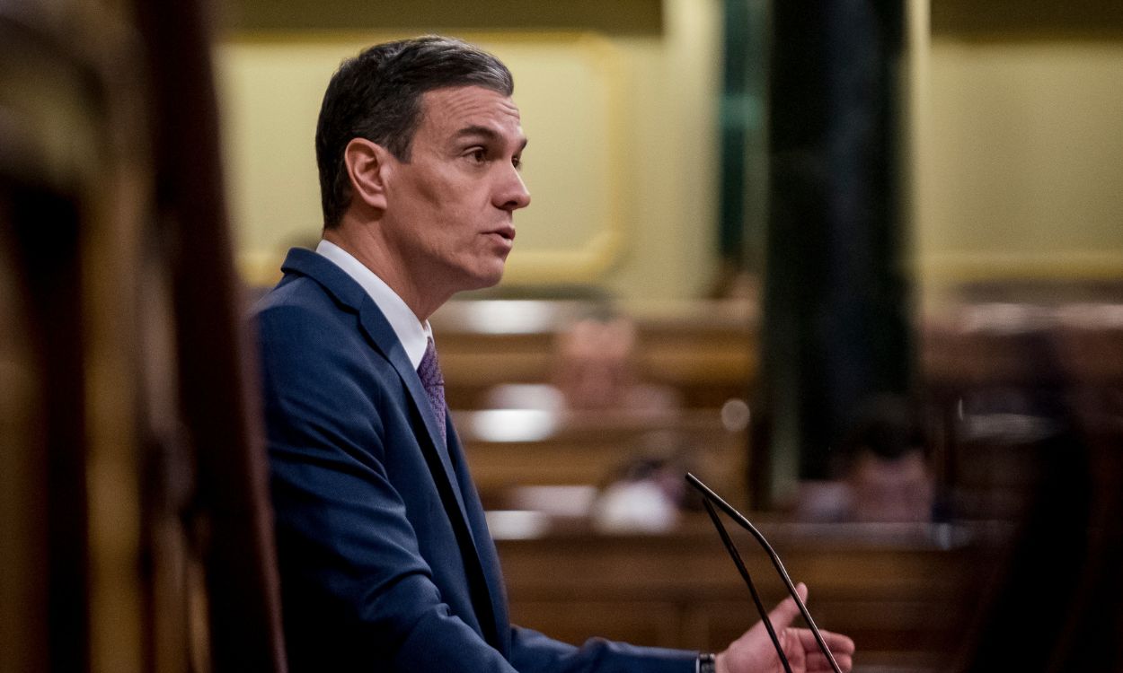 El presidente del Gobierno, Pedro Sánchez, compareciendo en el Congreso de los Diputados. EP.