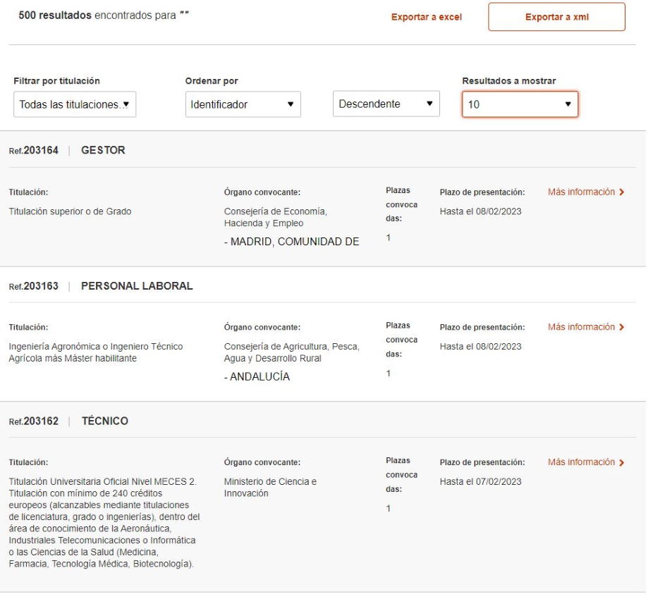 Opciones buscador de empleo público Opciones buscador de empleo público