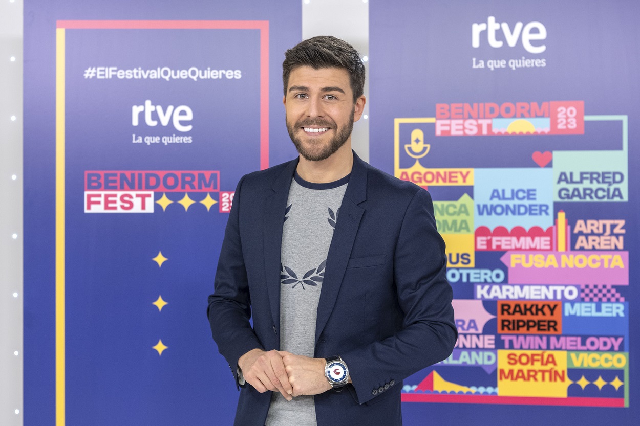 El presentador del Benidorm Fest, Rodrigo Vázquez. TVE.