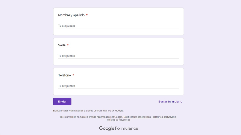 Captura del formulario de NNGG del PP. Google